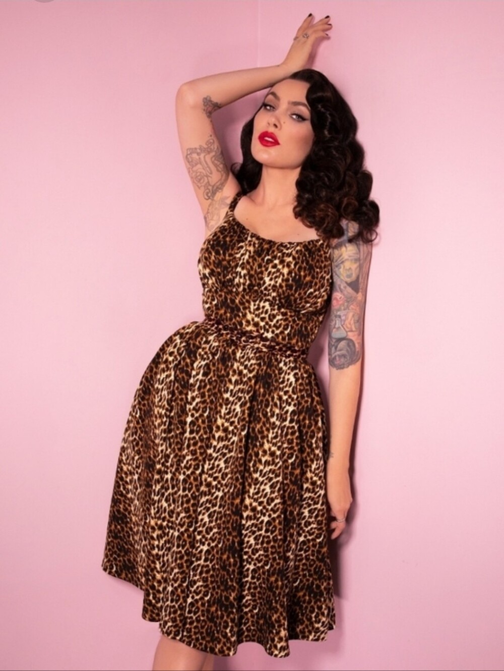 Vixen by Micheline Pitt Vintage Leopard Print Ingenue Dress, Size 3X GUC
